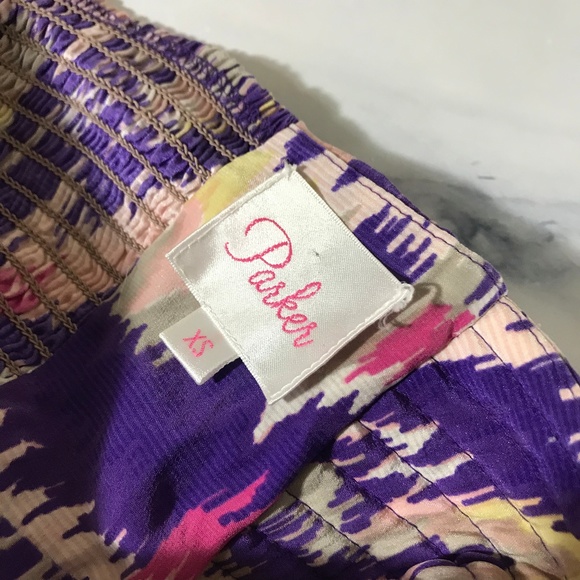 Parker Purple Abstract Design Strapless Silk Dress - Picture 7 of 8